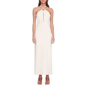 STAUD Abigail Maxi Halter Sworl Metal Charm Dress In Ecru Cream US Size 6 NWT